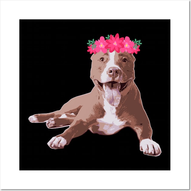 Pit bull with a flower crown Wall Art by Pet & Nature Lovers